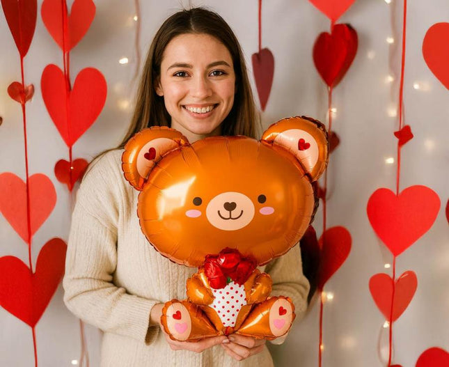 Folija balon medvedek z vrtnico, 51 × 48 cm