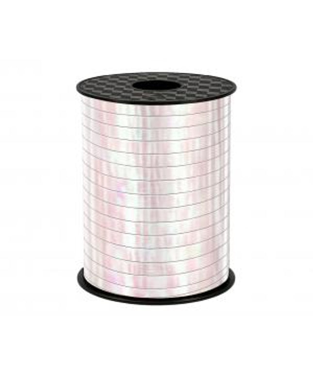 Bel mavrični holografski trak za balone 0,5 cm × 458 m