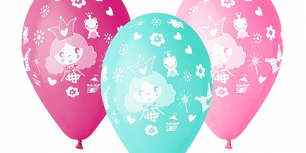 Pastelni lateks baloni z motivom princese 30 cm - 5 kosov Gemar