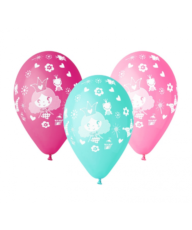 Pastelni lateks baloni z motivom princese 30 cm - 5 kosov Gemar