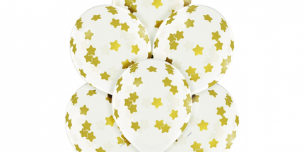 Prozorni lateks baloni z zlatimi zvezdicami, 30 cm (6 kosov)