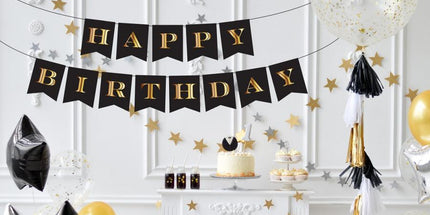 Papirnata girlanda za rojstni dan, črno-zlata, 250 cm