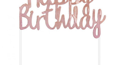 Okras za torto »Vse najboljše«, rožnato-zlata – 1 kos.