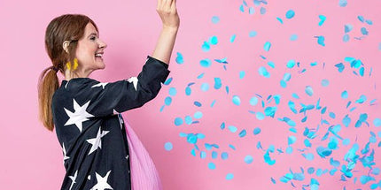 Velik folijski balon za razkritje spola – fant, 1 m, z modrimi konfeti