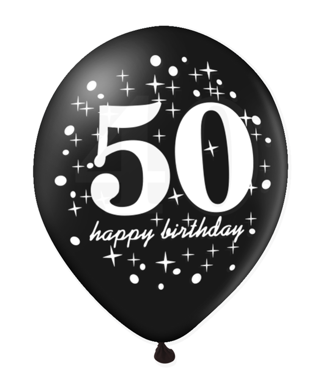 Komplet lateks balonov za 50. rojstni dan – črno-zlati, 6 kosov