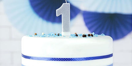 Srebrna rojstnodnevna sveča številka 1 z bleščicami 7 cm