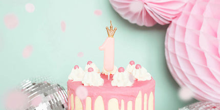 Rojstnodnevna sveča številka 1 s krono, svetlo roza