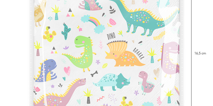 Papirnati prtički Smešni dinozavri, 33x33 cm, 20 kosov