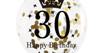 Komplet lateks balonov za 30. rojstni dan – črno-zlati, 6 kosov