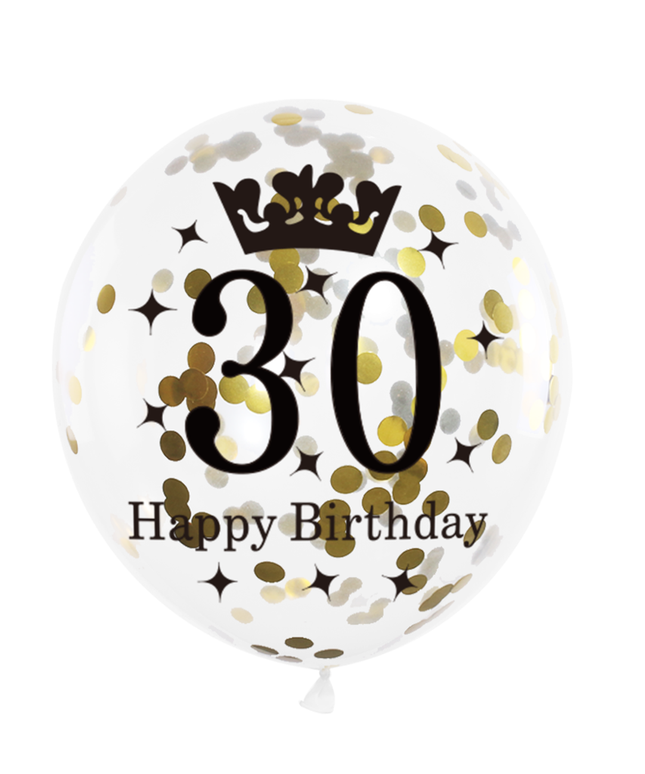 Komplet lateks balonov za 30. rojstni dan – črno-zlati, 6 kosov