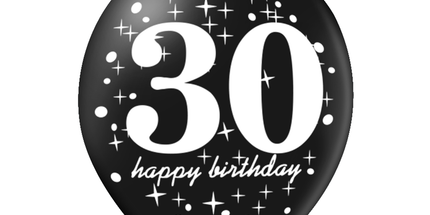 Komplet lateks balonov za 30. rojstni dan – črno-zlati, 6 kosov