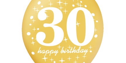 Komplet lateks balonov za 30. rojstni dan – črno-zlati, 6 kosov