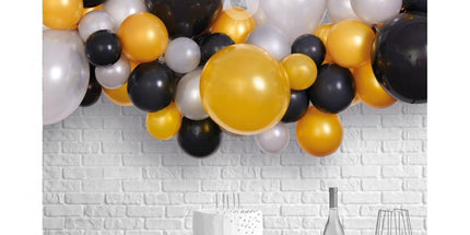Komplet balonov, girland, srebrno-zlato-črno, dekoracija