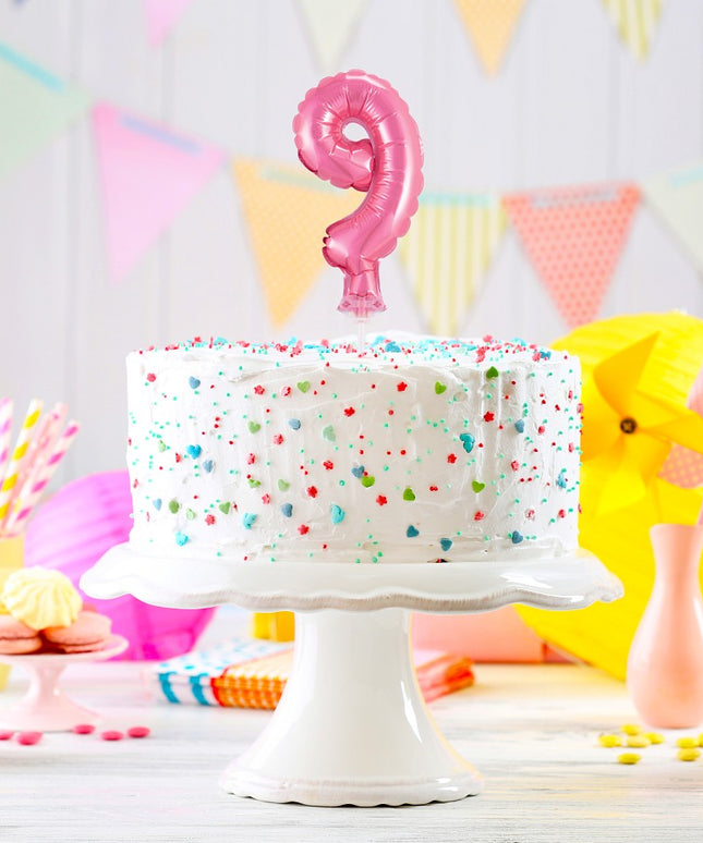 Balon na palčki za rojstni dan Številka 9, roza barva, 13cm - mojbalon