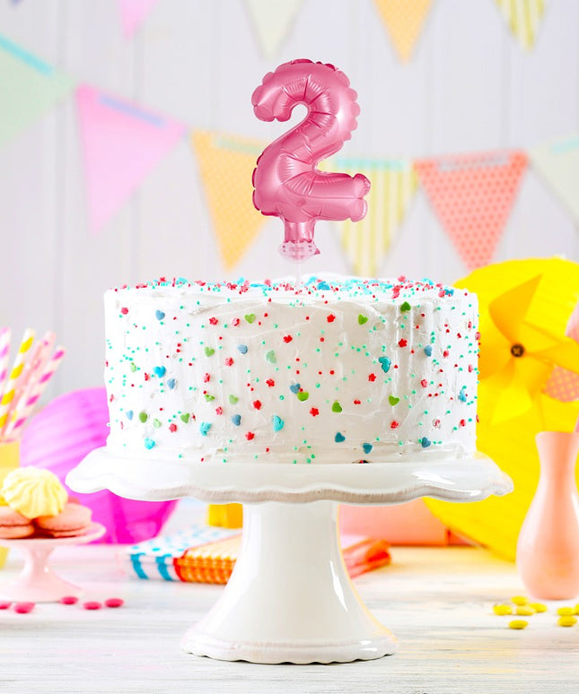 Folija balon številka 2 na palčki, roza - dekoracija