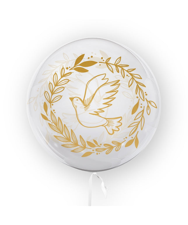 Folija balon z motivom golobice in zlatih listov - 45 cm